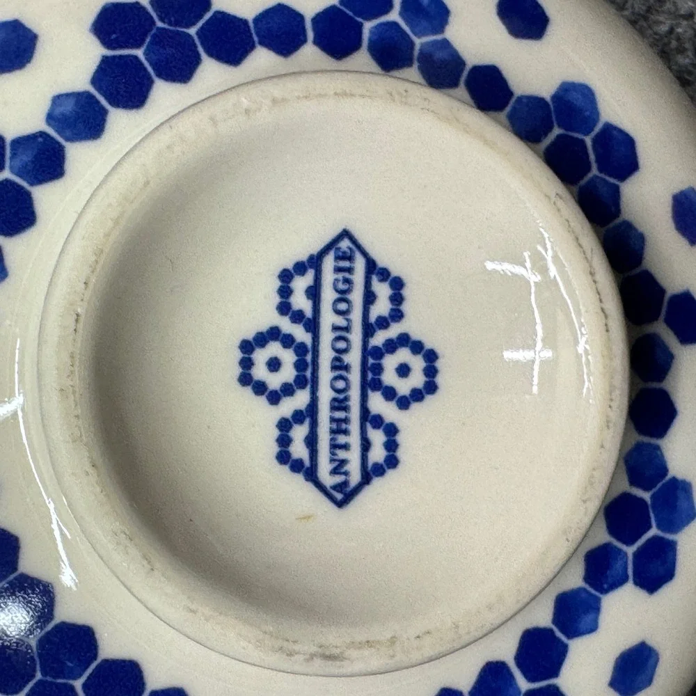 Anthropologie Looking Good Bowl Unisex 5.5in Blue Mosaic Honeycomb Boho Eclectic